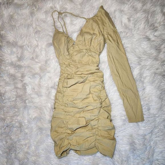 Zara Draped Asymmetrical Ruched Mini Dress - Picture 5 of 12